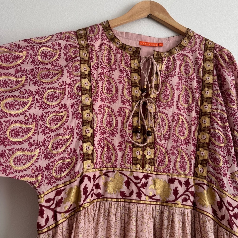 Oliphant Pink Paisley Maxi Dress with Gold Accents - Picture 4 of 12